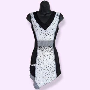 Dino B&W Asymmetrical Abstract Sleeveless Dress